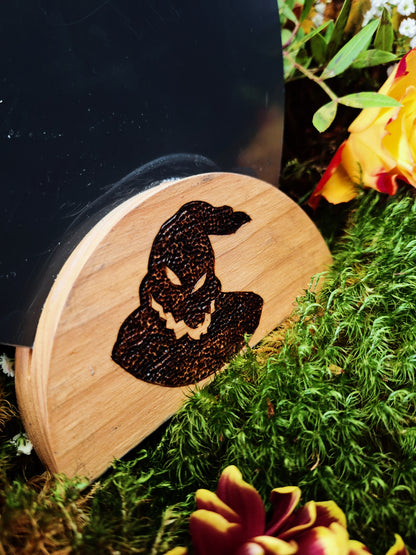 Miroir sur socle en bois Les trois petits démons de Halloween