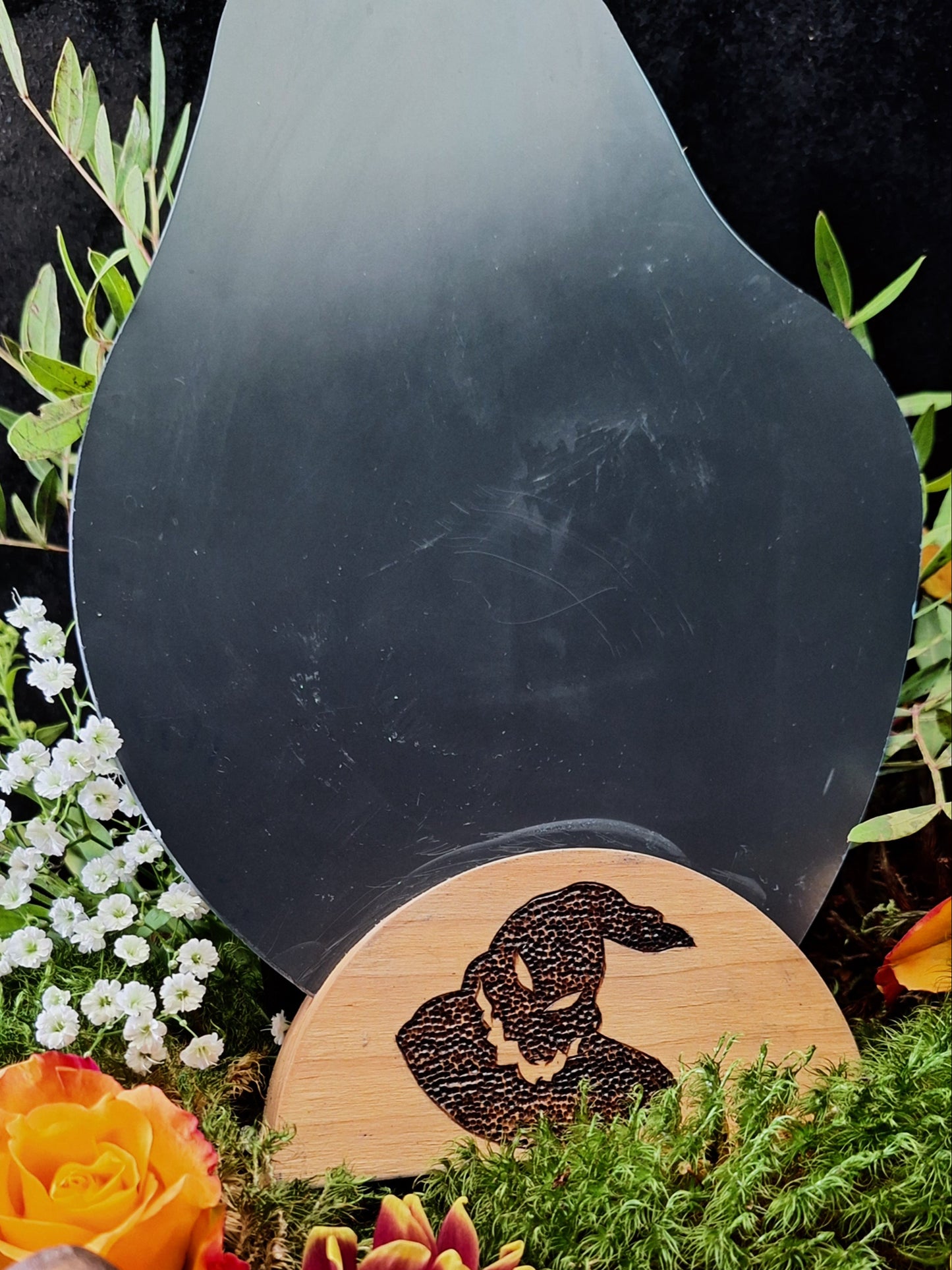 Miroir sur socle en bois Les trois petits démons de Halloween