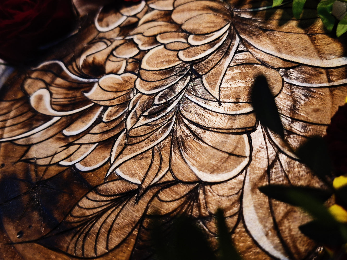 Pyrogravure sur bois "La Pivoine"