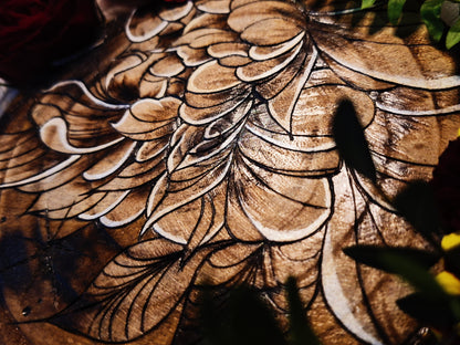 Pyrogravure sur bois "La Pivoine"