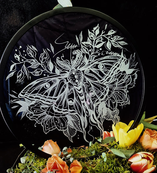 Miroir gravé rond "Le papilon"