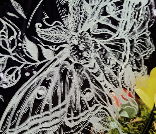 Miroir gravé rond "Le papilon"